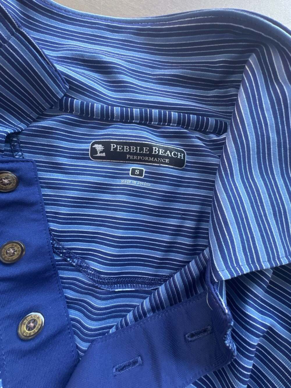 Pebble Beach Performance Blue Striped Golf Polo Shirt Men's Size S